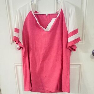 Casual Pink and White Women's Top